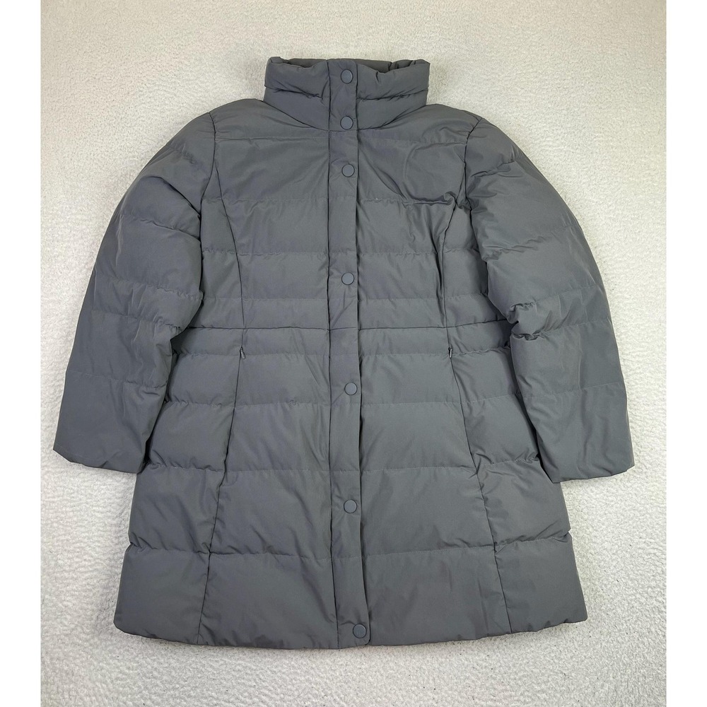 Lands' End Coat Womens Petite 18 Gray Down Puffer Quilted Midlength Zip Winter